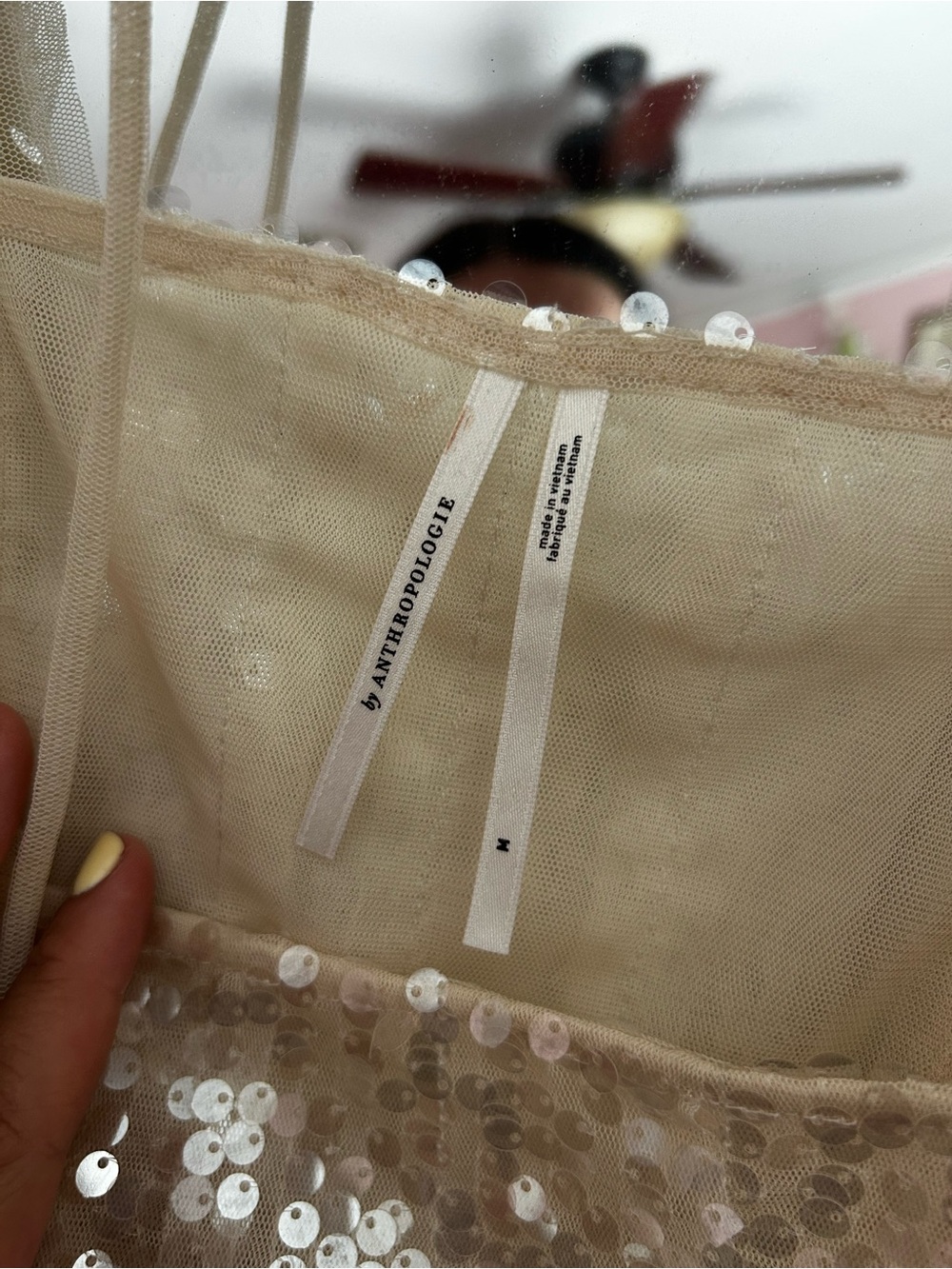 Anthropologie Iridescent Sequin Sheer Tulle Crop Top in Champagne - Picture 6 of 8